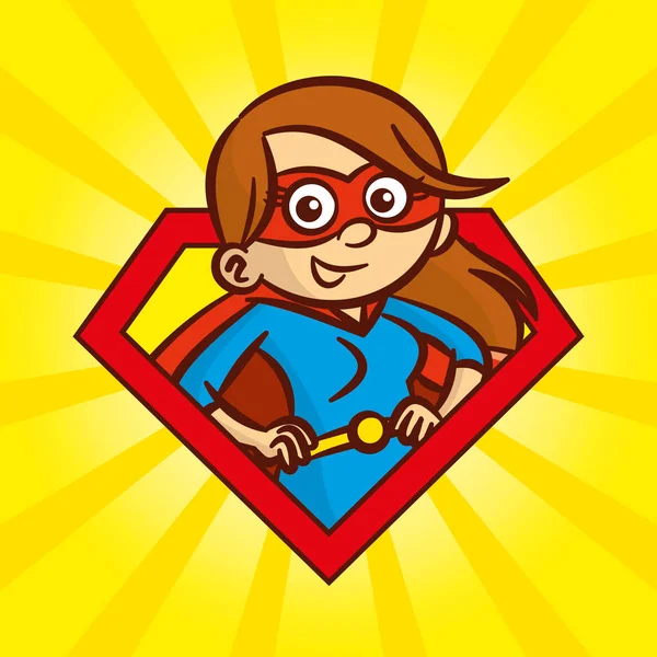 スーパー ヒーロー キャラクター女性ロゴ、pop アートの背景 — ストックベクタ