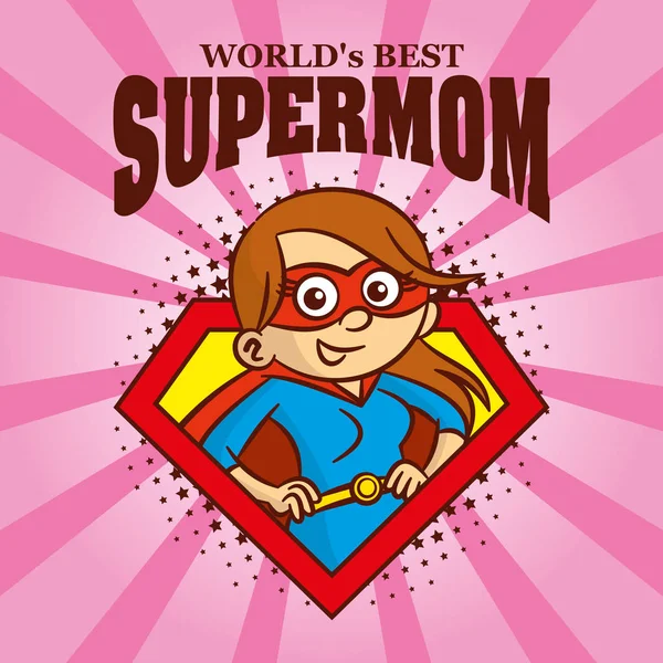 Supermom 로고 만화 캐릭터 슈퍼 히어로 — 스톡 벡터