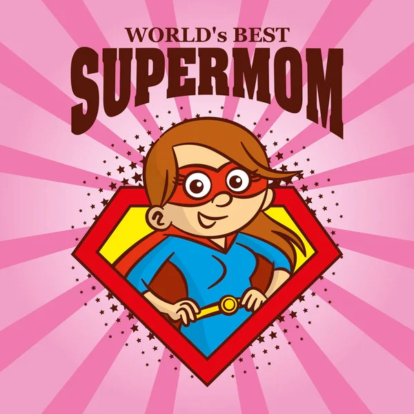 Supermom logo Cartoon character superhero — Stock Vector