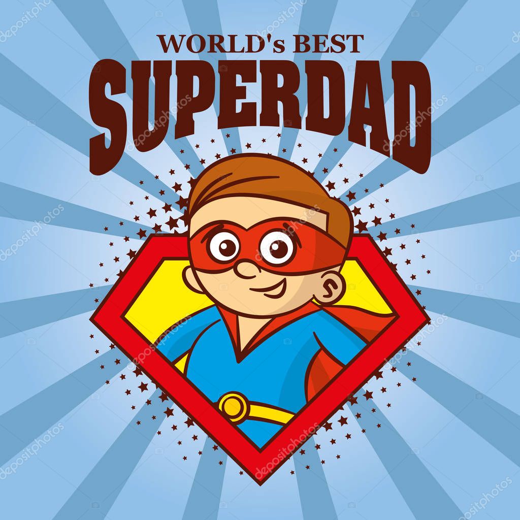 Superdad logo Cartoon character superhero Vector illustration T-shirt