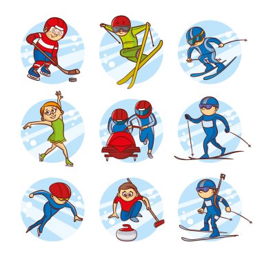 Çizgi film çocuklar spor vektör küçük resim ayarla