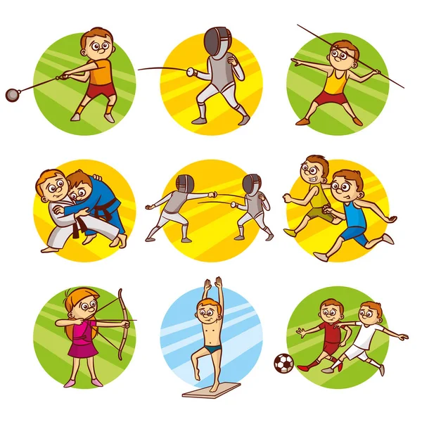 Dibujos animados niños Deporte conjunto Vector Clip Arte — Vector de stock