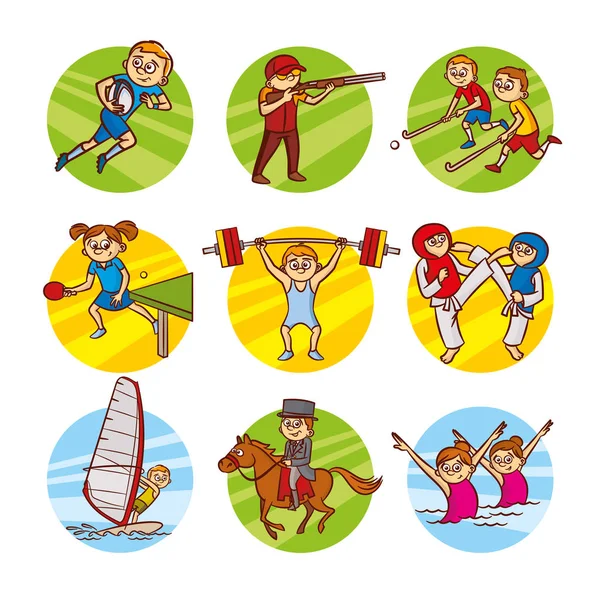 Bambini dei cartoni animati Sport set Vector Clip Art — Vettoriale Stock