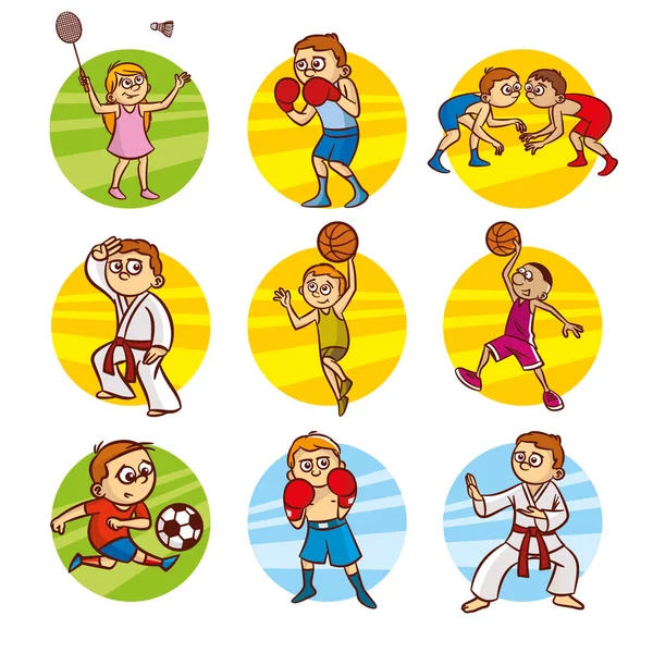Desenhos animados crianças Esporte conjunto Vector Clip Art — Vetor de Stock
