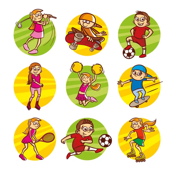 Bambini dei cartoni animati Sport set Vector Clip Art — Vettoriale Stock