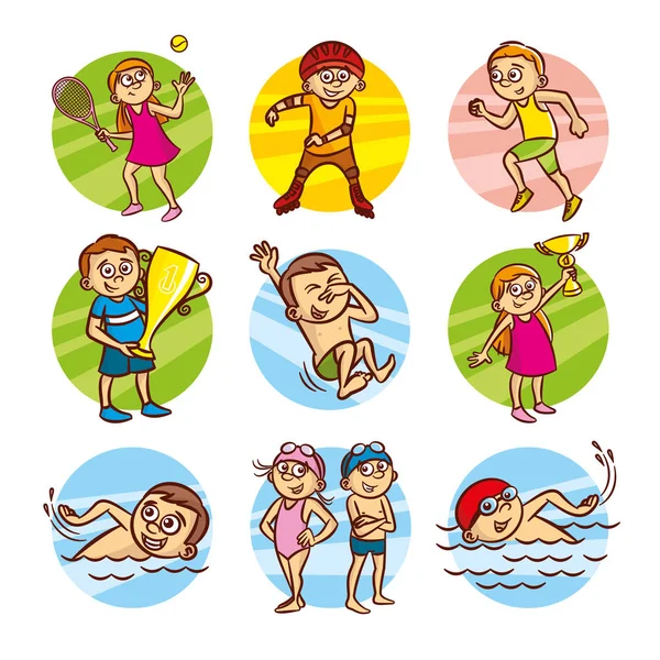 Dibujos animados niños Deporte conjunto Vector Clip Arte — Vector de stock