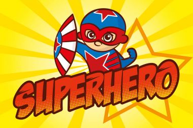 Superhero Red Star character, pop art background clipart