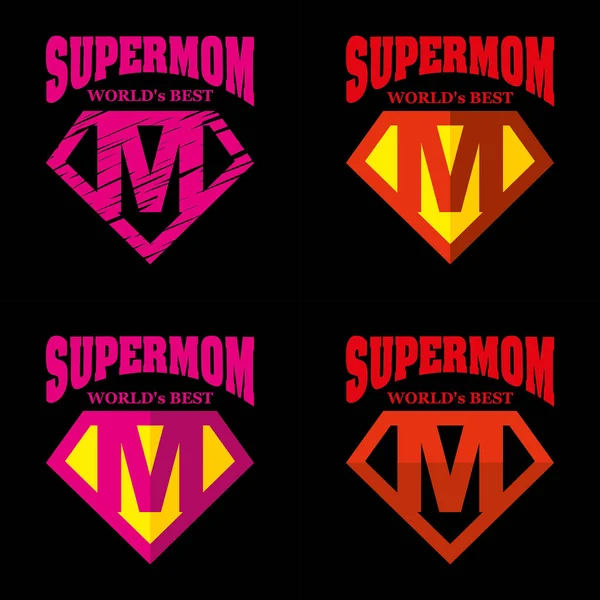 Super mamá héroe Logo Supehero Letras — Archivo Imágenes Vectoriales