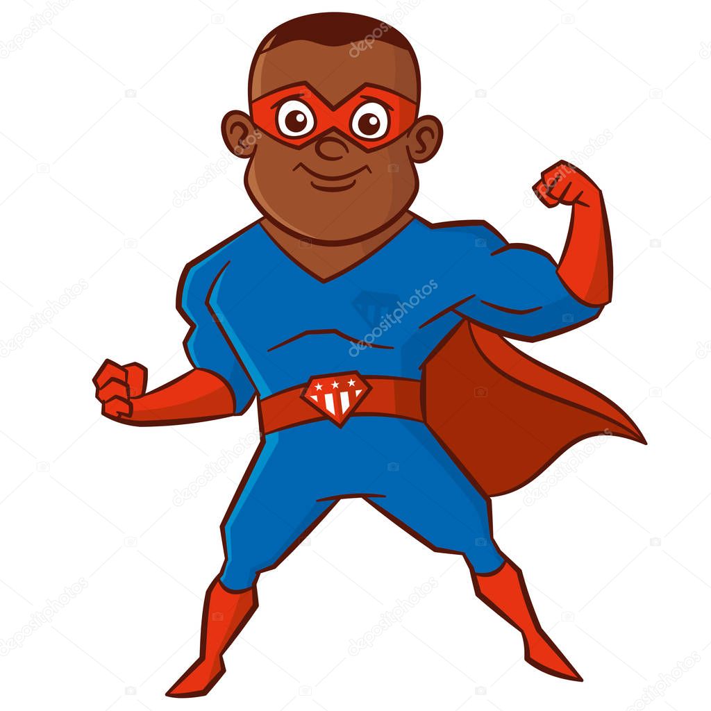 Super hero African-American man Cartoon character Isolated Vector illustration