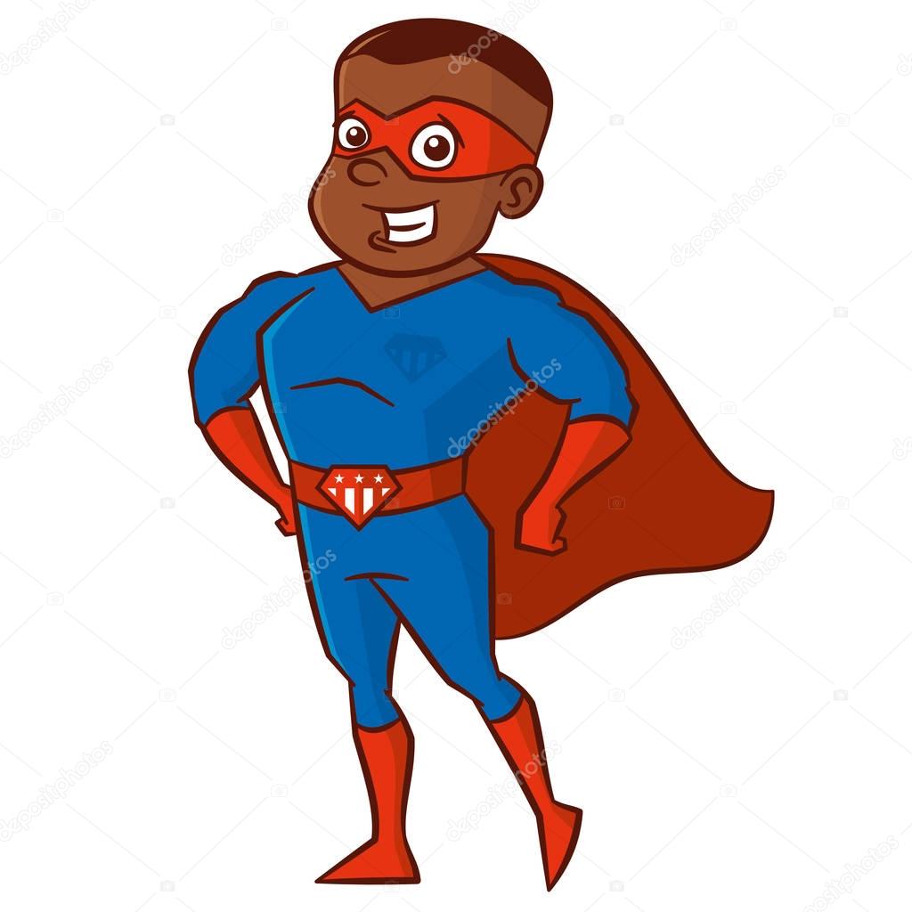 Super hero African-American man Cartoon character Isolated Vector illustration