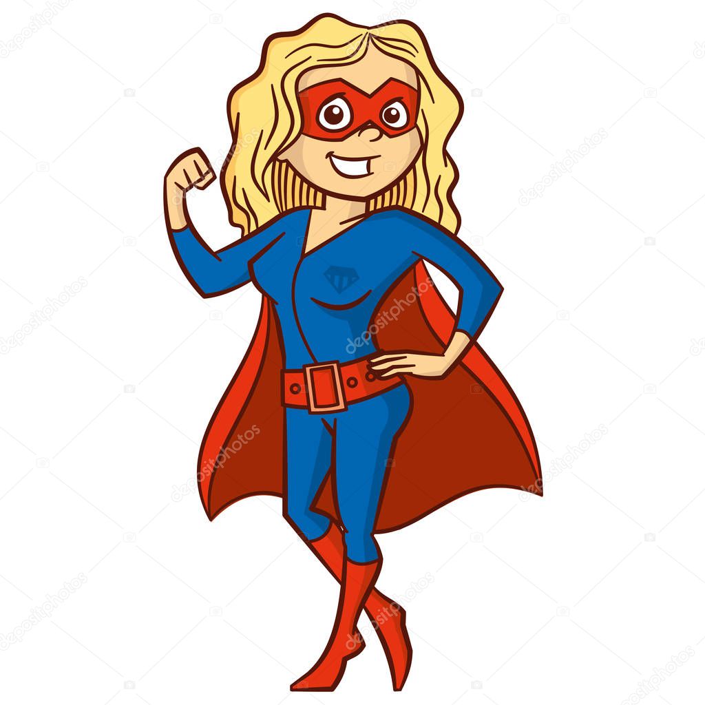 Superhero blonde woman Cartoon character Isolated Vector illustration