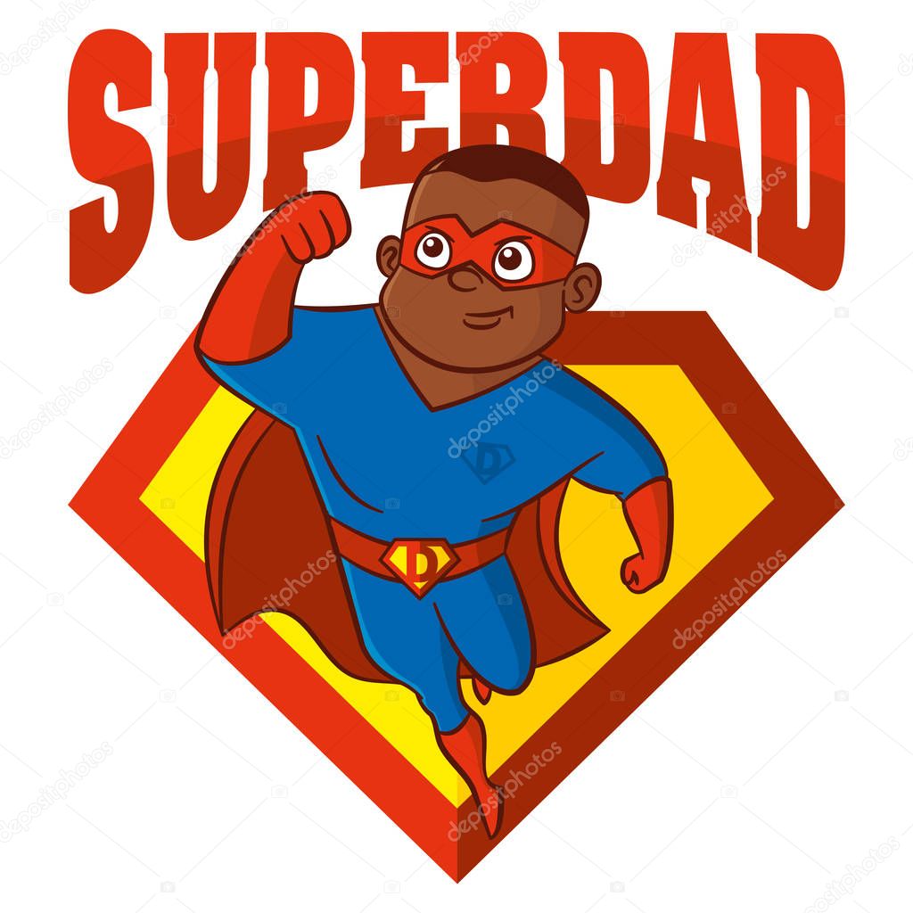 Superdad the best Super hero African-American man Cartoon character Isolated Vector illustration