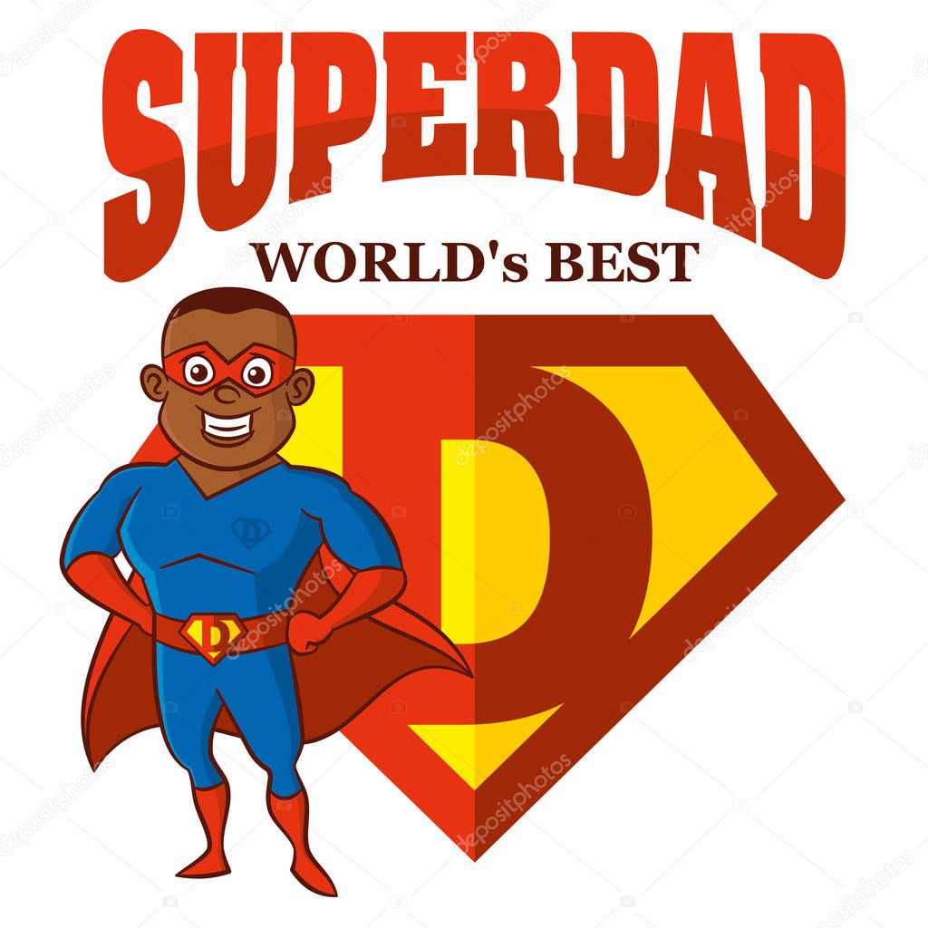 Superdad the best Super hero African-American man Cartoon character Isolated Vector illustration