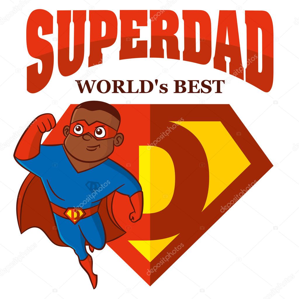 Superdad the best Super hero African-American man Cartoon character Isolated Vector illustration