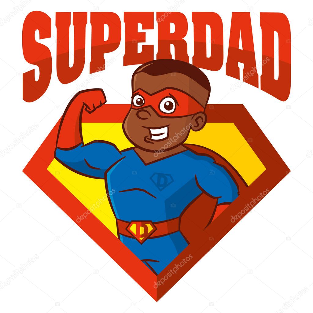 Superdad the best Super hero African-American man Cartoon character Isolated Vector illustration