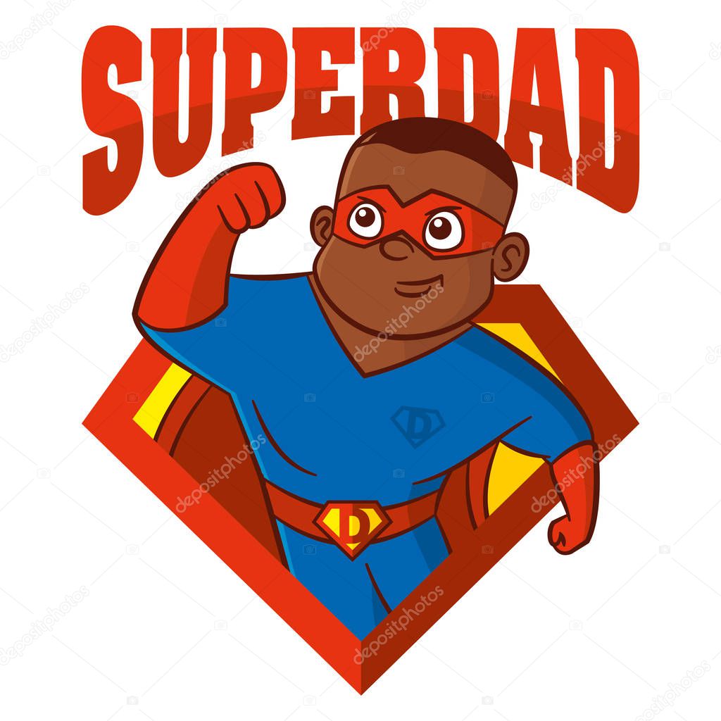 Superdad the best Super hero African-American man Cartoon character Isolated Vector illustration