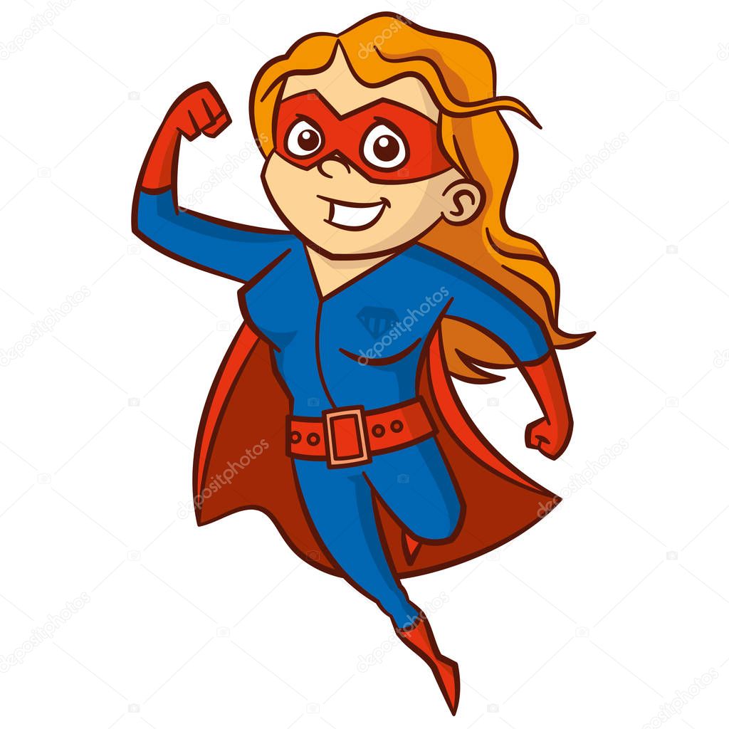 Superhero red-haired woman Cartoon character Isolated Vector illustration