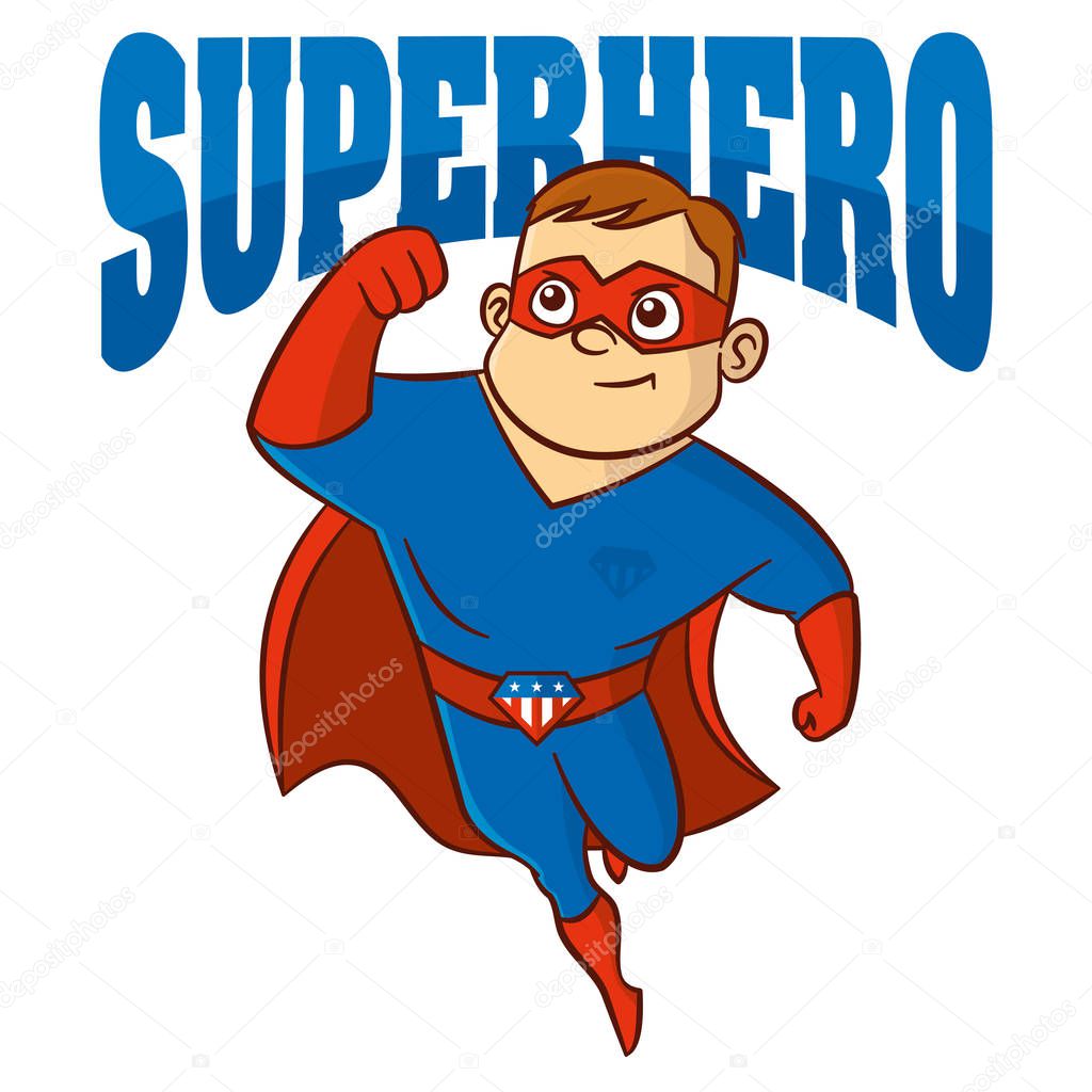 Logo Superhero man Cartoon character Vector illustration