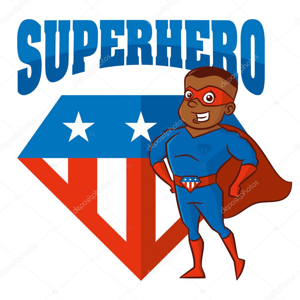 Logo Superhero African-American man Cartoon character Vector illustration