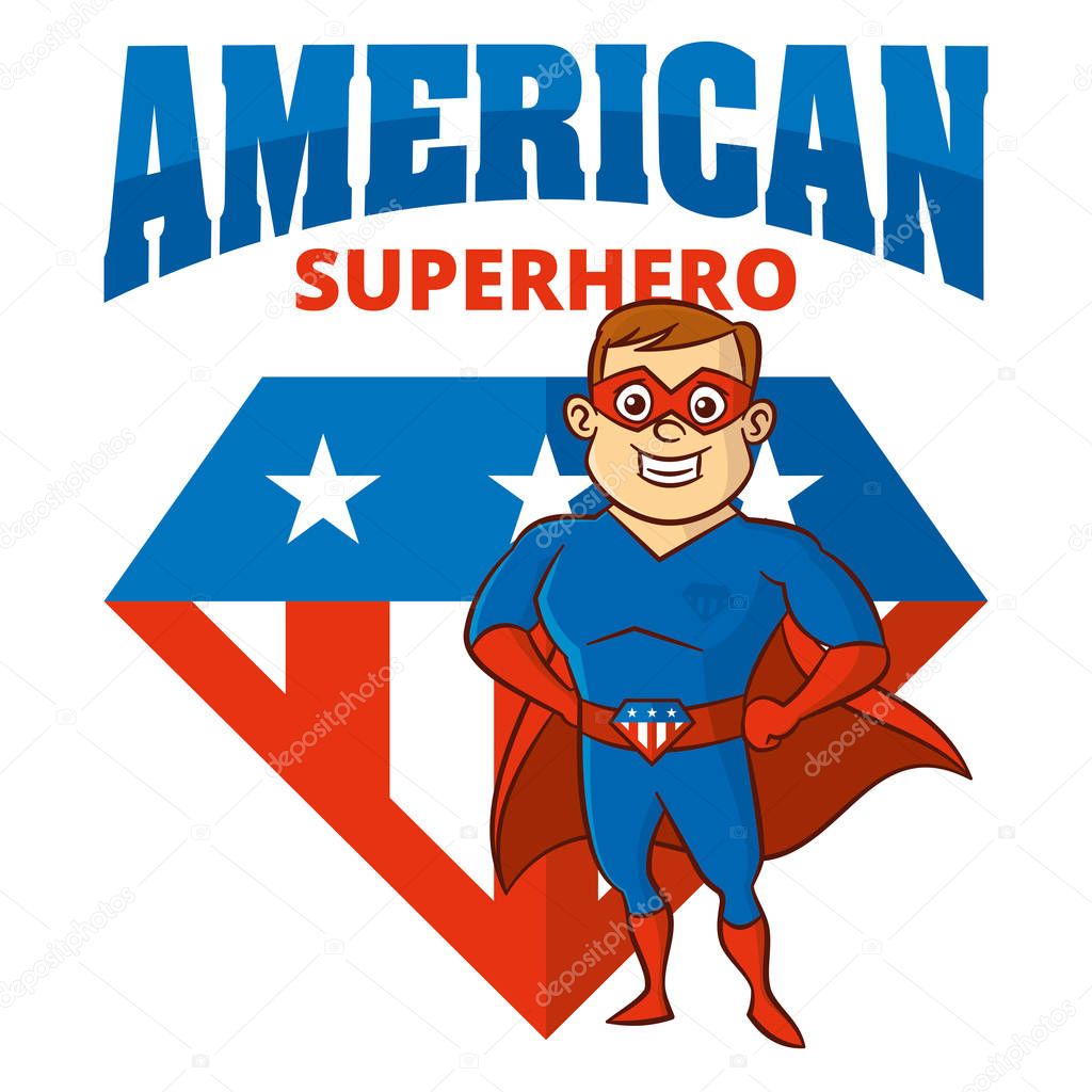 Logo Superhero man Cartoon character Vector illustration