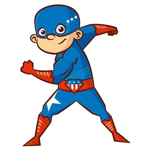 Superhéroe niño Personaje de dibujos animados — Vector de stock