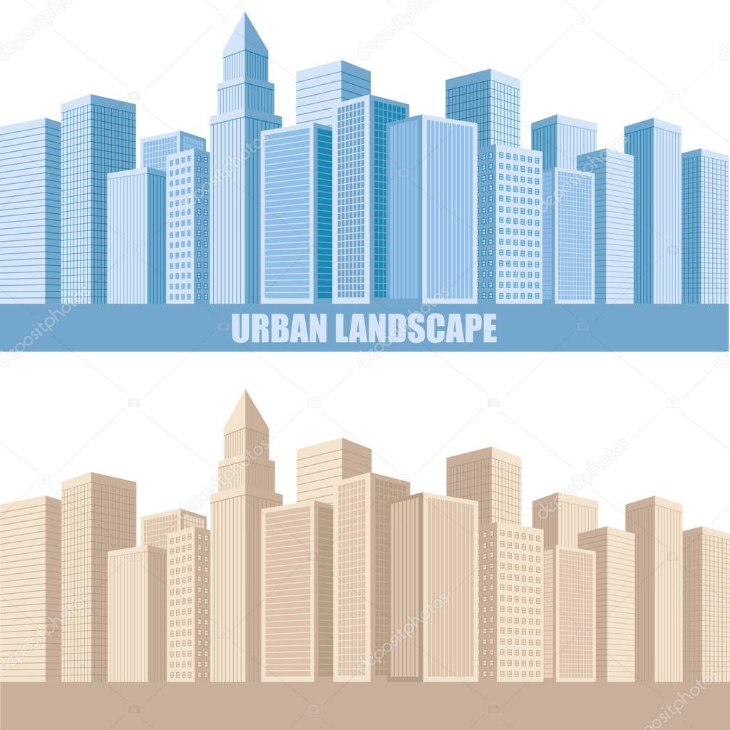 Urban landscape with high skyscrapers Vector illustration
