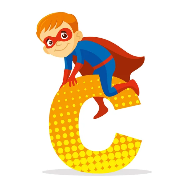 Abc Letter Superhero Boy Personagem Desenho Animado Ilustração Vetorial Shirt —  Vetores de Stock