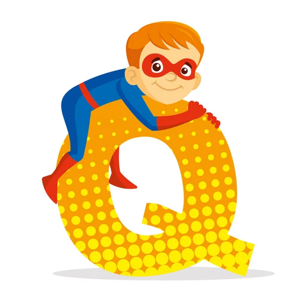 ABC Carta Q Superhero Boy Desenho animado personagem Vector ilustração Vetores De Stock Royalty-Free