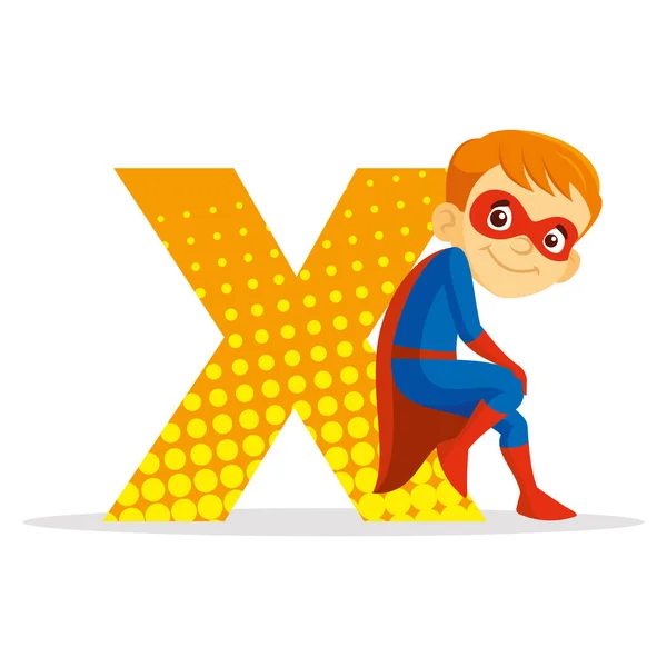 ABC Letter X Superhero Boy Cartoon character Illustrazione vettoriale — Vettoriale Stock