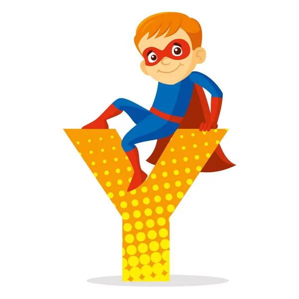 ABC Letter Y Superheld Boy stripfiguur Vector illustratie — Stockvector