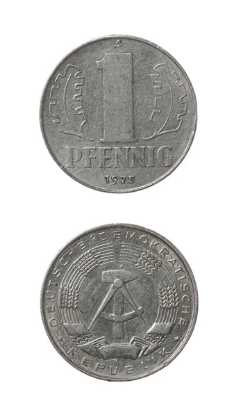 One GDR pfennig coin from 1975 year — Stock Photo, Image