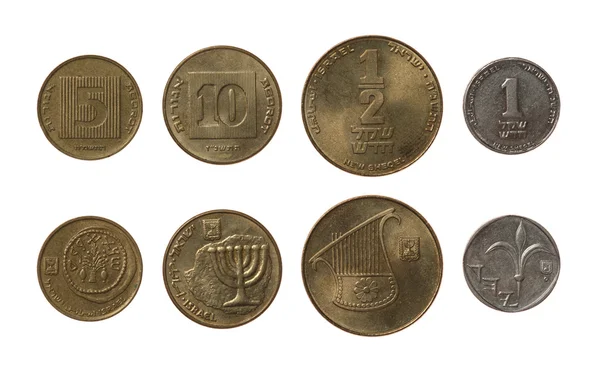 Conjunto de moedas israelitas isoladas — Fotografia de Stock