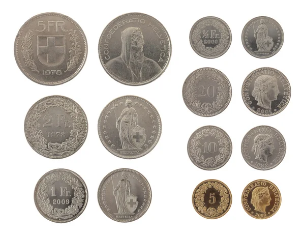 瑞士硬币上白色隔离 — 图库照片