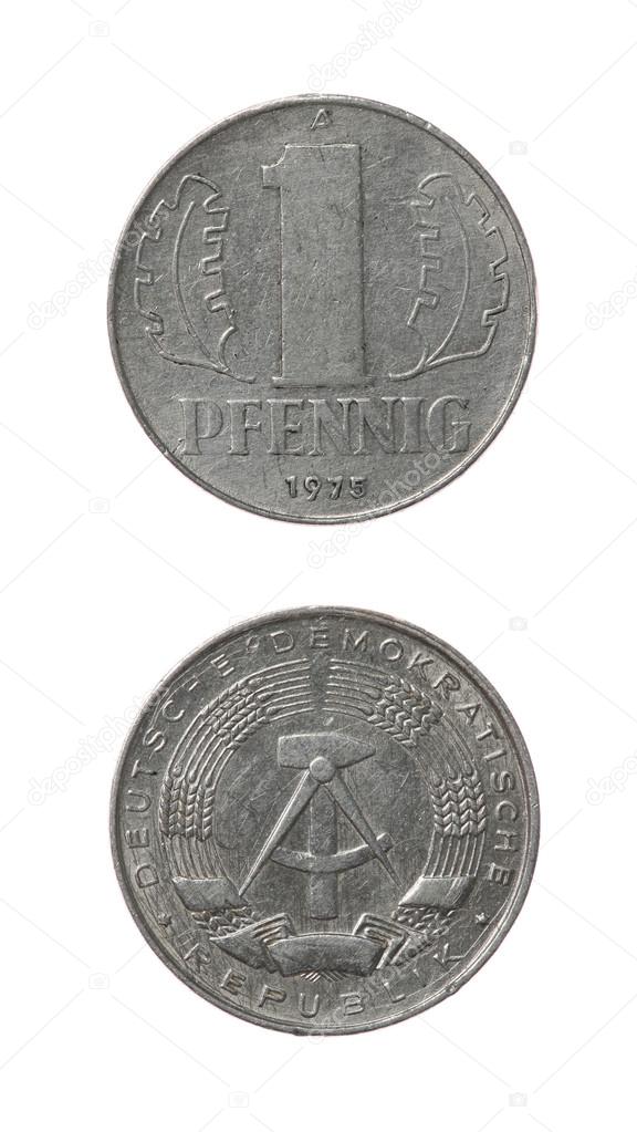 One GDR pfennig coin from 1975 year