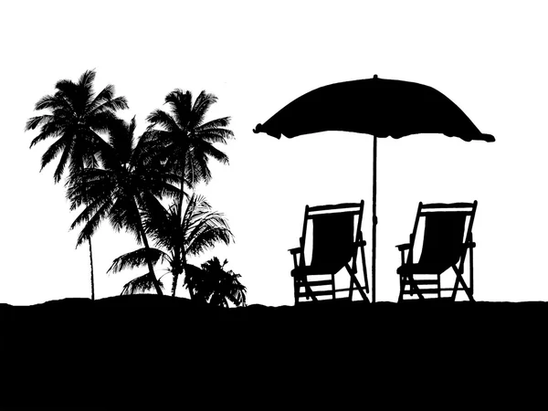 Krzesła i parasol sylwetka na białym tle — Zdjęcie stockowe