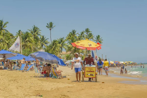 Crowded Tropical Beach Porto Galinhas Brazil — Stock fotografie