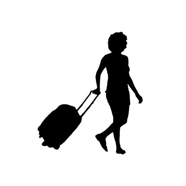 Mujer con silueta de equipaje aislada en blanco —  Fotos de Stock