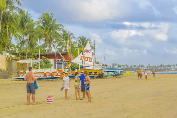 Crowded Tropical Beach Porto Galinhas Brasil — Foto de Stock