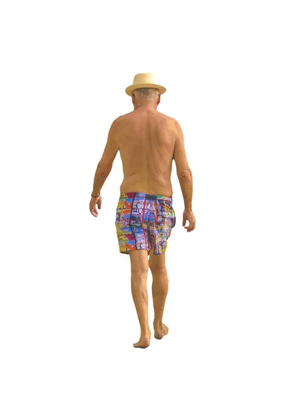 Πίσω προβολή άνθρωπος με καπέλο περπάτημα απομονωμένες — Φωτογραφία Αρχείου