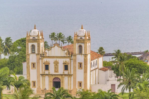 Zewnętrzna fasada Antique Colonial Kościół Olinda, Brazylia — Zdjęcie stockowe