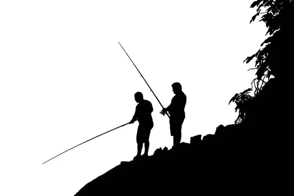 Deux hommes pêchant à terre Silhouette Illustration — Photo