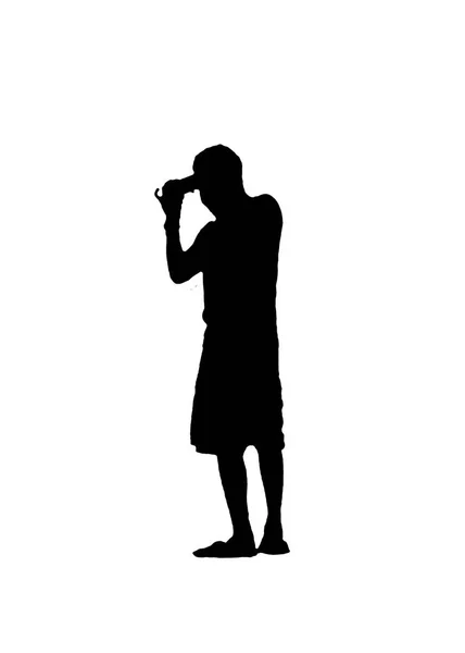 Young Man Taking a Photo Back View Silhouette Illustration — Stock Photo, Image