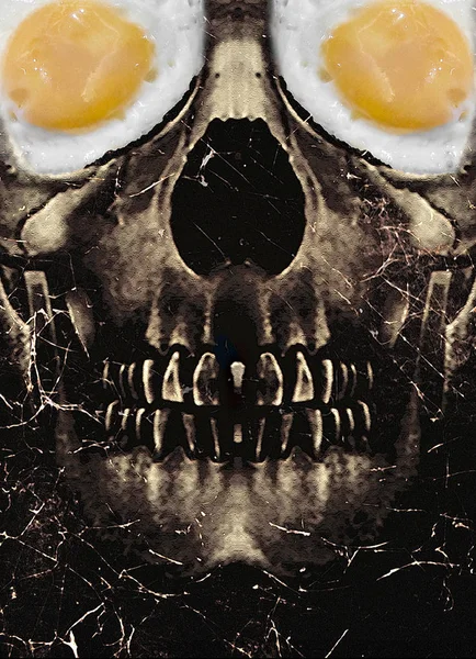 Dark Skull with Fried Egg Eyes — Stock Photo, Image