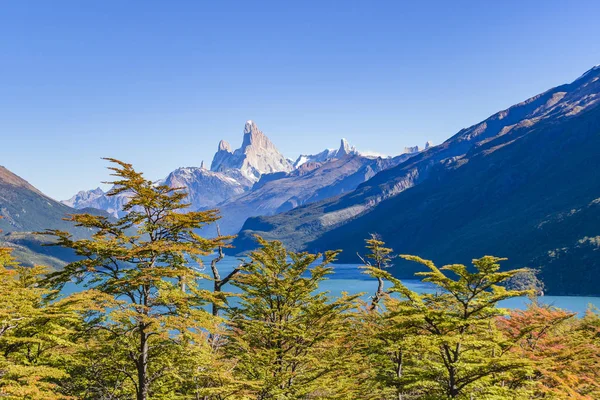 Fitz Roy a Poincenot horské jezero zobrazení - Patagonie - Argentin — Stock fotografie