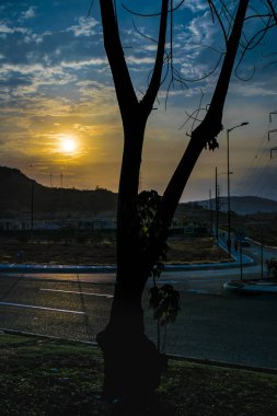 Siluet günbatımı manzara sahne