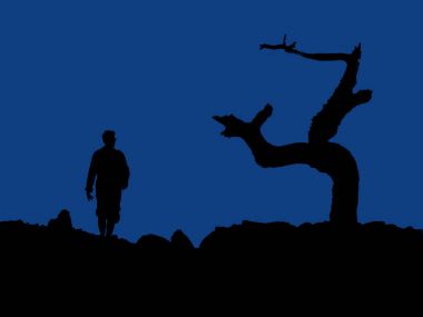 Adam kurak manzara grafik olay yerinde