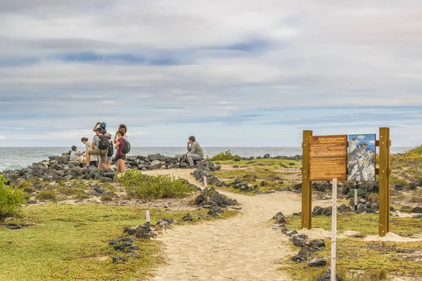 Grup ot turistik sahil Beach, Galapagos, Ecuador — Stok fotoğraf