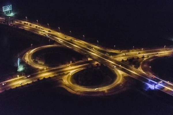 Αυτοκινητόδρομο νυχτερινή εναέρια άποψη — Φωτογραφία Αρχείου