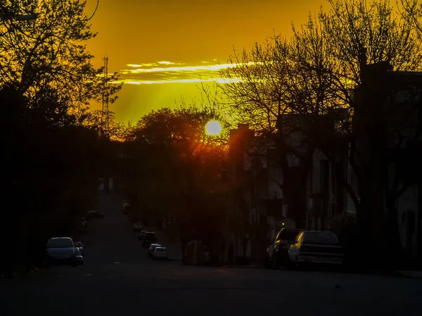 Stadtsilhouette Sonnenuntergang Szene — Stockfoto