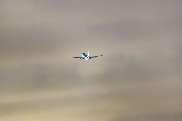 Flugzeug fliegt am Himmel — Stockfoto